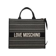 Elegante Zwarte Handtas met Gouden Logo Moschino , Black , Dames