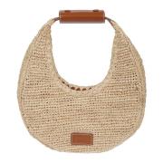 Raffia Tote Tas met Maandesign Staud , Beige , Dames