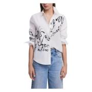 Witte Katoenen Knoopshirt Desigual , White , Dames