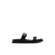 Leren slippers met logo Emporio Armani , Black , Dames