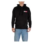 Zwarte Bedrukte Hoodie met Zakken Tommy Jeans , Black , Heren