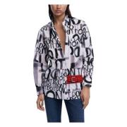 Zwarte Bedrukte Katoenen Knoopshirt Desigual , Multicolor , Dames