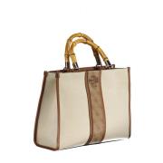 Bamboe Tote Tas Beige Canvas Leer Guess , Beige , Dames