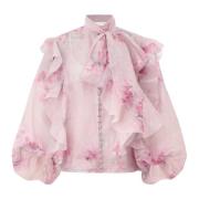 Roze zijden linnen blouse met ruches Zimmermann , Pink , Dames