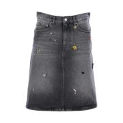 Denim A-lijn Rok met Kristallen Marc Jacobs , Gray , Dames