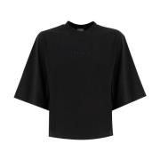 Geknipte katoenen T-shirt met logo Pinko , Black , Dames