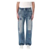 Logo Patch Straight Jeans Pakket Palm Angels , Blue , Heren