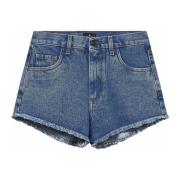 Blauwe High-Waisted Shorts met Rafelrand Etro , Blue , Dames