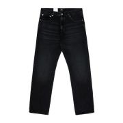 Zwarte Denim Straight Leg Katoenen Broek Edwin , Black , Heren