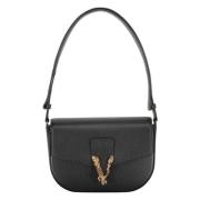 Stijlvolle Leren Schoudertas Versace , Black , Dames