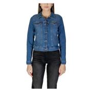 Klassieke Denim Blazer V-Neck Stijl Ichi , Blue , Dames