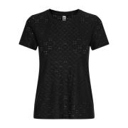 Zwarte Eyelet Detail T-Shirt Jacqueline de Yong , Black , Dames