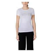 Wit Katoenmix Ronde Hals T-Shirt Guess , White , Dames