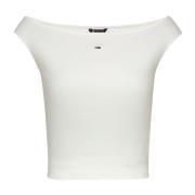 Wit Boothals Katoenen Top Tommy Jeans , White , Dames