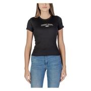 Zwarte Katoenen Crew Neck Tee Tommy Jeans , Black , Dames