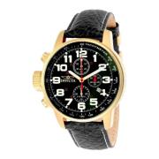 Zwarte Leren Chronograaf Horloge Invicta , Black , Heren