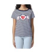 Gestreept katoenen T-shirt met logo Moschino , Multicolor , Dames