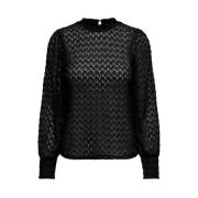 Zwarte Kant Mock Neck Blouse Jacqueline de Yong , Black , Dames