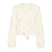 Vrouwelijke Blouse met Pofmouwen en Ruches Soaked in Luxury , Beige , ...