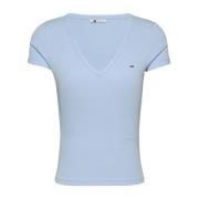 Lichtblauw V-hals T-shirt Tommy Jeans , Blue , Dames