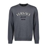 Milano Geborduurde Trui Versace , Gray , Heren