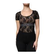 Zwarte Kant Logo Top Dolce & Gabbana , Black , Dames