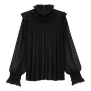 Gerimpelde Zijden Blouse Saint Laurent , Black , Dames