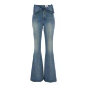 Blauwe Flared Denim Jeans met Logo Patch Alexander McQueen , Blue , Da...