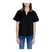 Zwarte V-hals korte mouw shirt Jacqueline de Yong , Black , Dames