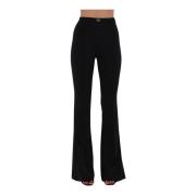 Wijde Crêpe Broek met Logo Plaque Elisabetta Franchi , Black , Dames