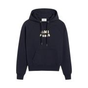 Navy Blue Logo Print Hoodie Ami Paris , Blue , Heren