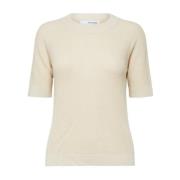 Elina Korte Mouw Gebreide Top Selected Femme , Beige , Dames