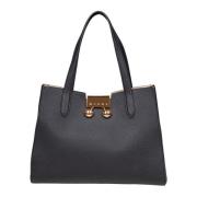 Zwarte leren tote tas met dubbele handgreep Marni , Black , Dames