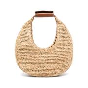 Raffia Geweven Tas met Leren Rand Staud , Beige , Dames