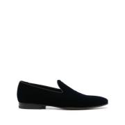 Midnight Blue Velvet Slip-On Schoenen Tagliatore , Blue , Heren