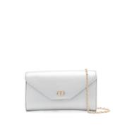 Zilverkleurige Foldover Clutch met Ketting Twinset , Gray , Dames