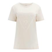 Adele Katoenen T-shirt met Driehoekig Logo Guess , White , Dames