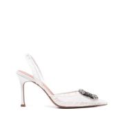 Witte Kant Slingback Stiletto Hakken Amina Muaddi , White , Dames