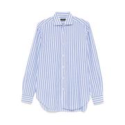 Blauwe Button-Up Overhemd met Spreidkraag Barba , Blue , Heren