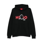 Zwarte Hoodie met Zak Hugo Boss , Black , Heren