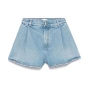 Lichtblauwe Denim Shorts met Geplooide Details Haikure , Blue , Dames