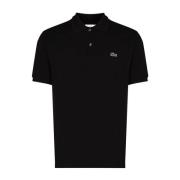 Zwarte Katoenen Logo Patch Polo Lacoste , Black , Heren