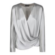 Elegante V-hals Zijden Blouse Giorgio Armani , Gray , Dames