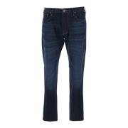 Blauwe Denim Five Pocket Jeans met Logo Patch Emporio Armani , Blue , ...