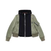 Navy Blauwe Rits Jas Sacai , Green , Dames