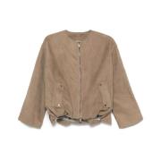 Beige Puffball Hem Leren Buitenkleding Salvatore Santoro , Beige , Dam...