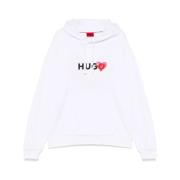 Witte Slouchy Trekkoord Hoodie Hugo Boss , White , Heren