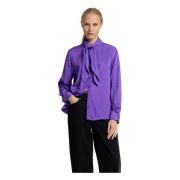 Glanzende Stoffen Overhemd met Strik Selected Femme , Purple , Dames