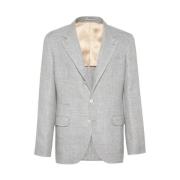 Grijze Linnen Blend Jas met Revers Brunello Cucinelli , Gray , Heren