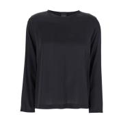 Zwarte Zijden Blouse met Lange Mouwen Plain Units , Black , Dames